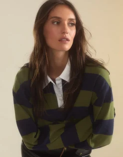 Best Cynthia Rowley Ardie Striped Rugby Shirt GRNVY