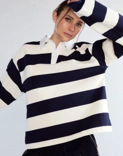 Discount Cynthia Rowley Ardie Striped Rugby Shirt NVYWHT