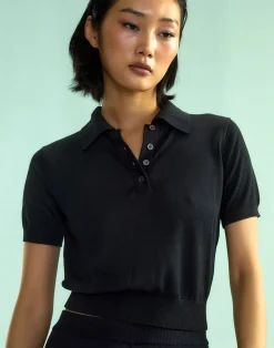 Best Cynthia Rowley Aspen Knit Polo BLACK