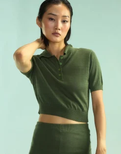 Fashion Cynthia Rowley Aspen Knit Polo DRKGR