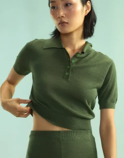 Fashion Cynthia Rowley Aspen Knit Polo DRKGR