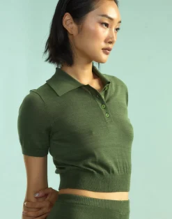 Fashion Cynthia Rowley Aspen Knit Polo DRKGR