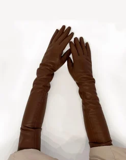 Hot Cynthia Rowley Bea Long Leather Gloves Brown