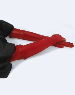 Clearance Cynthia Rowley Bea Long Leather Gloves Red