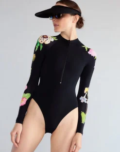Outlet Cynthia Rowley Bloomed Surfsuit BLKFL