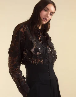 New Cynthia Rowley Blooming Lace Shirt BLACK