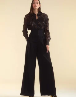 New Cynthia Rowley Blooming Lace Shirt BLACK