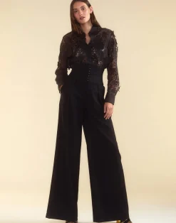 New Cynthia Rowley Blooming Lace Shirt BLACK