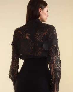 New Cynthia Rowley Blooming Lace Shirt BLACK