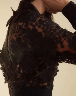 New Cynthia Rowley Blooming Lace Shirt BLACK