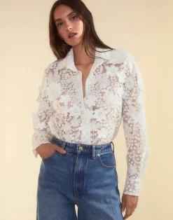 Outlet Cynthia Rowley Blooming Lace Shirt White