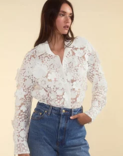 Outlet Cynthia Rowley Blooming Lace Shirt White