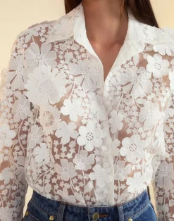 Outlet Cynthia Rowley Blooming Lace Shirt White