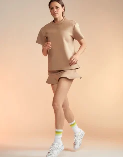 Sale Cynthia Rowley Bonded Mini Skirt CAMEL