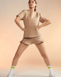 Sale Cynthia Rowley Bonded Mini Skirt CAMEL