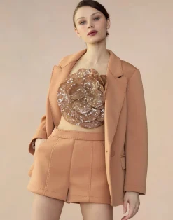 Discount Cynthia Rowley Bonded Pick Stitch Jacket Tan