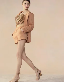 New Cynthia Rowley Bonded Pick Stitch Shorts Tan