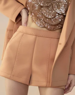 New Cynthia Rowley Bonded Pick Stitch Shorts Tan