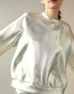 Fashion Cynthia Rowley Bonded Pullover Sweatshirt Silver