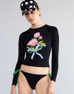 Outlet Cynthia Rowley Bouquet Ribbon Rashguard BLKFL
