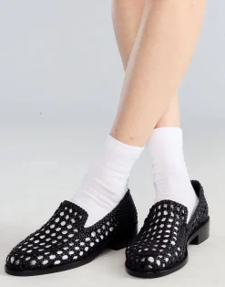 Fashion Cynthia Rowley Braided Leather Loafer BLACK