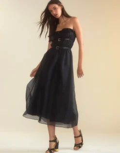 Discount Cynthia Rowley Buckle Up Silk Organza Dress BLACK