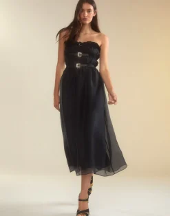 Discount Cynthia Rowley Buckle Up Silk Organza Dress BLACK