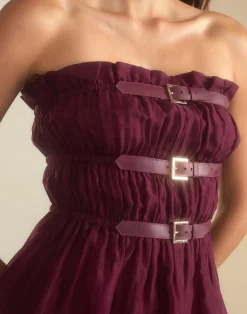 Clearance Cynthia Rowley Buckle Up Silk Organza Dress BRGDY