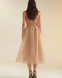 Fashion Cynthia Rowley Buckle Up Silk Organza Dress CAMEL