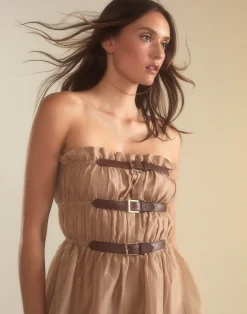 Fashion Cynthia Rowley Buckle Up Silk Organza Dress CAMEL