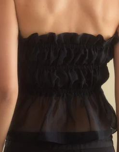 Discount Cynthia Rowley Buckle Up Silk Organza Top BLACK