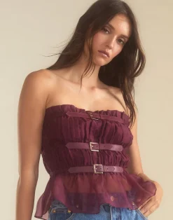 Hot Cynthia Rowley Buckle Up Silk Organza Top BRGDY