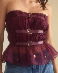 Hot Cynthia Rowley Buckle Up Silk Organza Top BRGDY