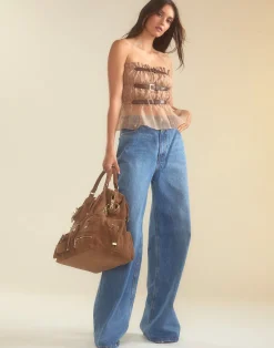 Clearance Cynthia Rowley Buckle Up Silk Organza Top CAMEL