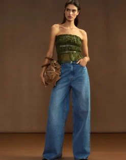 Sale Cynthia Rowley Buckle Up Silk Organza Top DRKGR