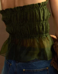 Sale Cynthia Rowley Buckle Up Silk Organza Top DRKGR