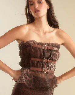 Discount Cynthia Rowley Buckle Up Silk Organza Top LEOPD