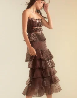 Discount Cynthia Rowley Buckle Up Silk Organza Top LEOPD