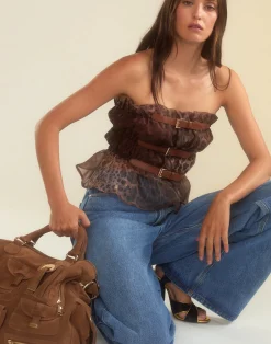 Discount Cynthia Rowley Buckle Up Silk Organza Top LEOPD