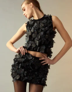 New Cynthia Rowley Butterfly Appliqué Skirt BLKMUL