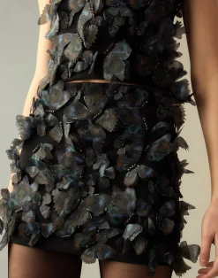 New Cynthia Rowley Butterfly Appliqué Skirt BLKMUL