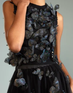 Fashion Cynthia Rowley Butterfly Applique Top BLACK