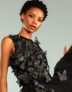 Fashion Cynthia Rowley Butterfly Applique Top BLACK