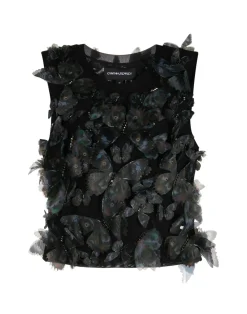 Fashion Cynthia Rowley Butterfly Applique Top BLACK