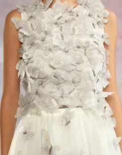 Discount Cynthia Rowley Butterfly Applique Top White