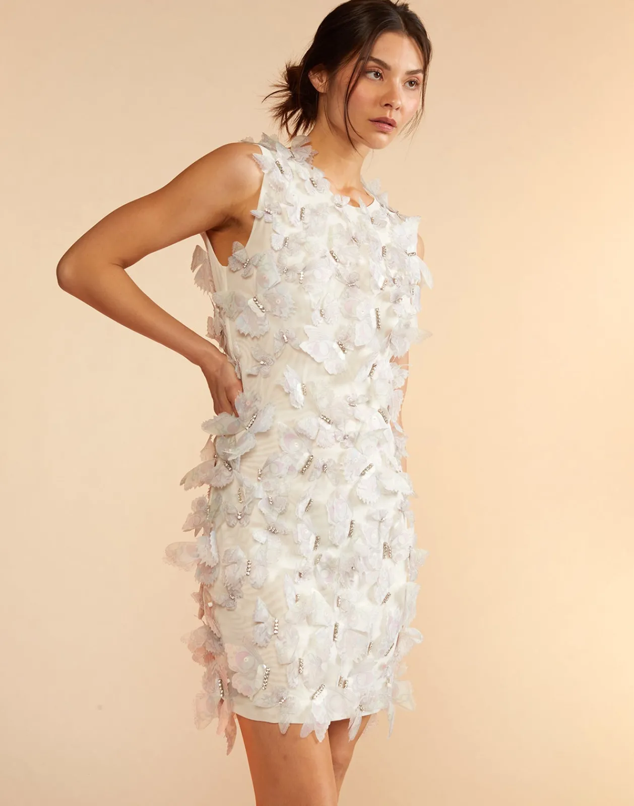New Cynthia Rowley Butterfly Embellished Dress IVORY