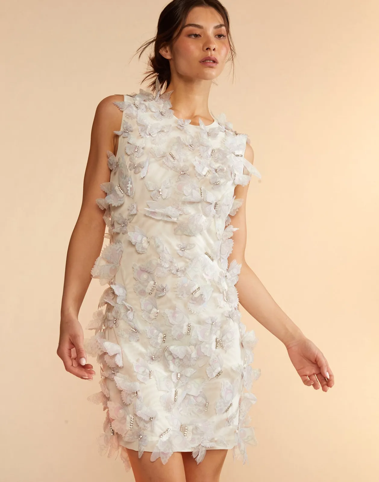 New Cynthia Rowley Butterfly Embellished Dress IVORY
