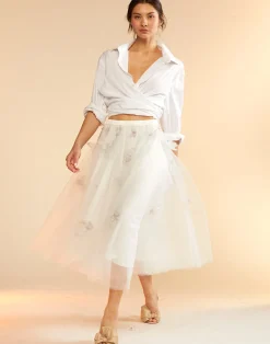 New Cynthia Rowley Butterfly Tulle Skirt White