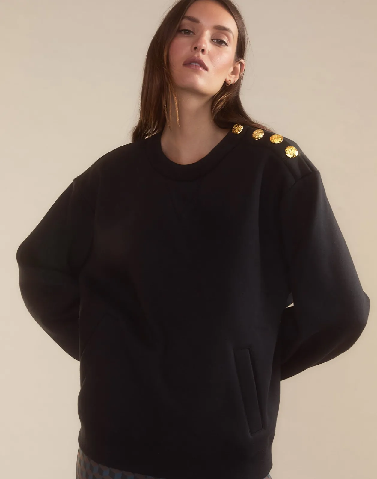 Best Cynthia Rowley Button Up Sweatshirt BLACK