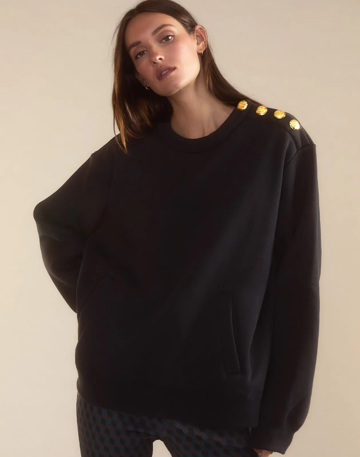 Best Cynthia Rowley Button Up Sweatshirt BLACK